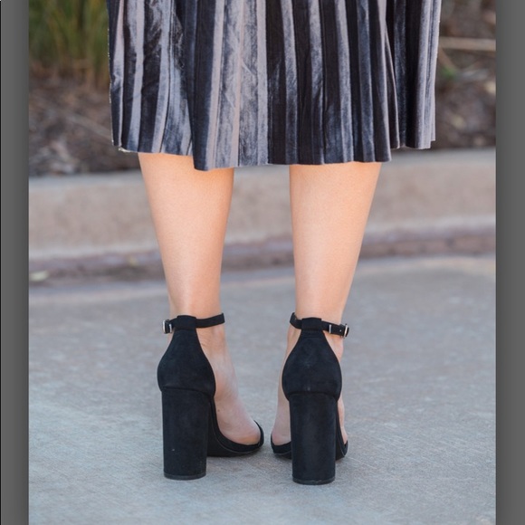 Black Classic Sexy Single Strap Suede Chunky Heel - Picture 7 of 8